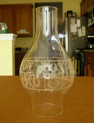 Vintage Acid Etched Clear Glass Oil Lamp Chimney Shade