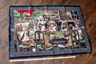 Authentic Vintage Dogs Playing Cards Poker Turkish Tapestry 52x37” Velvet Cotton 2