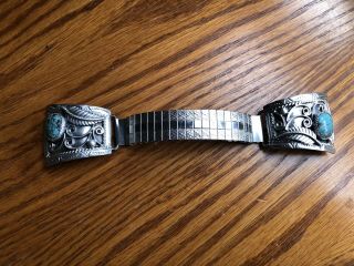 Vintage Navajo Indian Sterling Silver & Turquoise Watch Tips Signed Rr