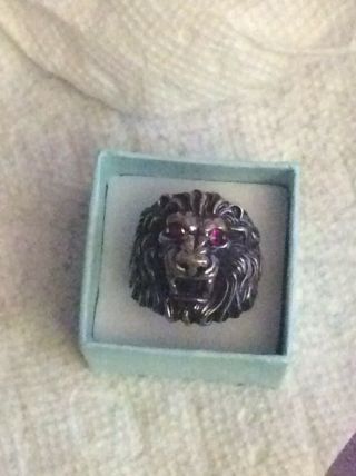 Vintage Sterling Silver & Ruby Eye Lions Ring Mens Sz 11 Heavy Detailed