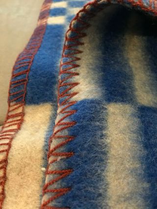 Vintage Wool Blend Blue White plaid Blanket 60 X 80 European Polish HEAVY WARM 3