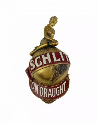 Rare Vintage 1970’s “schlitz” On Draught Beer Girl/globe Art Deco Front For Lamp