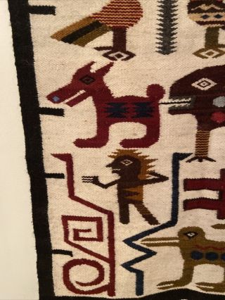 Vintage Aztec Animal Style Hand Woven Wool Rug Wall Hanging 24” - 41” 2