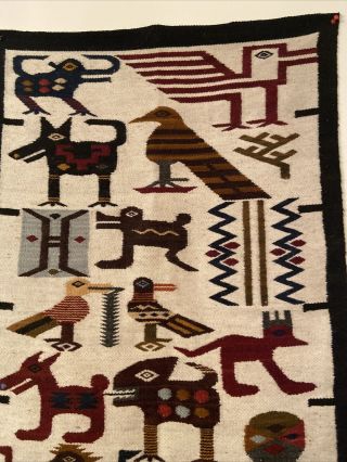 Vintage Aztec Animal Style Hand Woven Wool Rug Wall Hanging 24” - 41” 3