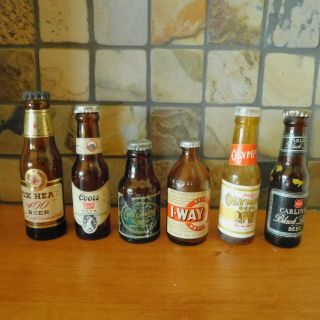 Vtg.  Set Of 6 Different Empty Miniature Beer Bottles / Labels All Intact