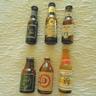 Vtg.  SET of 6 DIFFERENT EMPTY MINIATURE BEER BOTTLES / LABELS ALL INTACT 2