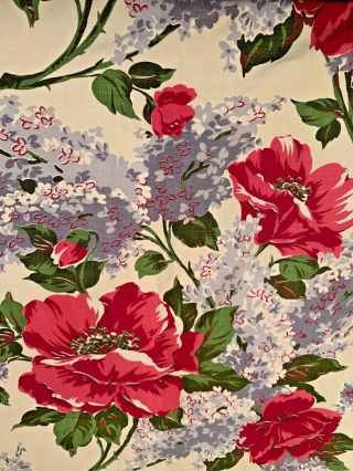 Vintage Mid Century Barkcloth Fabric 64x80 Miami Floral Drapery Two Panels
