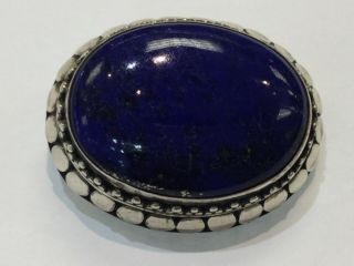 Vintage Sterling Silver Large Bali Style Oval Lapis Pin Or Pendant.  Stunning