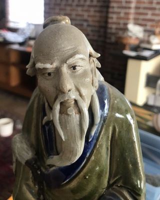 Vintage Chinese Shiwan Ceramic Mudman Scholar Elder Figurine Statue 12” 2