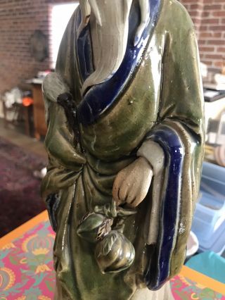 Vintage Chinese Shiwan Ceramic Mudman Scholar Elder Figurine Statue 12” 3