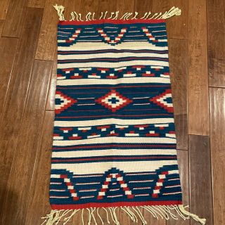 Vintage Hand Woven Zapotec Mexican Rug Tapestry Wool Mohair Aztec 24x39