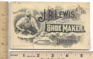 J.  B.  Lewis Shoe Maker Business Card Boston Bank Note Engraved Trade Card