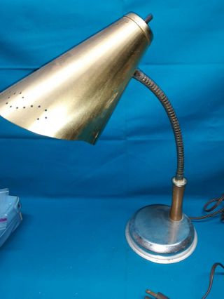 Vtg Mid Century Modern Atomic Cone Bullet Metal Gooseneck Desk Lamp