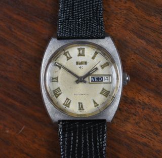 Vintage ELGIN Day Date Roman Numeral Dial Stainless Automatic Watch Cal.  334 2