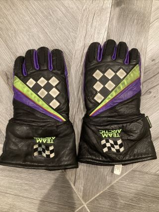 Vintage Team Arctic Cat Snowmobile Racing Gloves Purple And Black