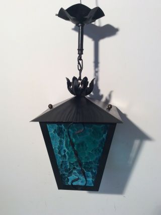 Vintage French Coloured Glass Lantern Ceiling Light (3338)