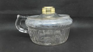 Eapg Antique Footed Hand Oil Lamp Riven Ribs Pattern Glass Finger Loop 1890’s