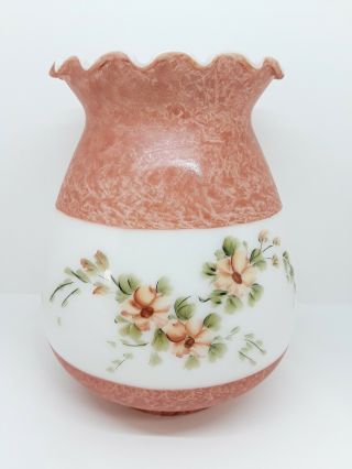 Oil Electric Milk Glass Lamp Shade Hand Painted Pink Flowers Gwtw Hurricane