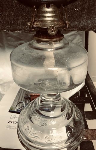 Vintage Large Clear Glass Pedestal Oil Kerosene Hurricane Lamp No Lamp