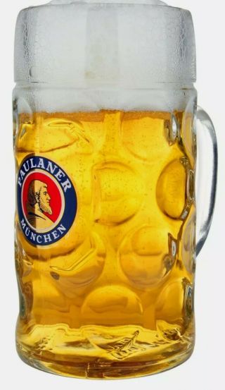Paulaner Munchen 1 Liter Dimpled German Oktoberfest Heavy Beer Stein Glass Mug