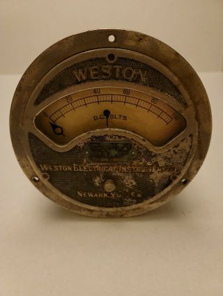 Large Vintage Weston Electrical Instrument Voltmeter Brass Model 24 Steampunk