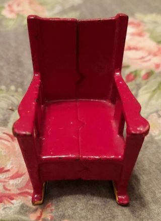 Early 1900s Kilgore Antique Cast Iron Rocking Chair Miniature