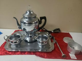 Vintage Farberware No.  206 Percolator Cord Set Sugar Bowl,  Creamer,  Tray,  Teapot