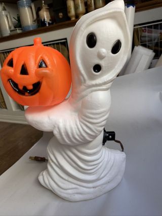 Vintage Ghost Pumpkin Tabletop Halloween 13 " Blow Mold - General Foam Plastic