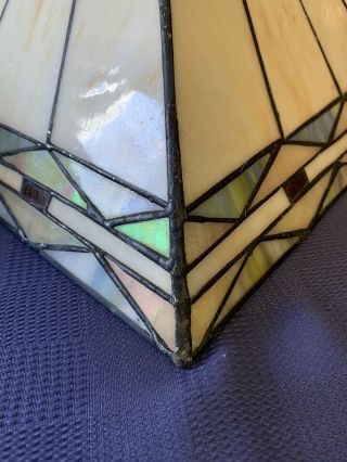 Frank Lloyd Wright Arts & Crafts Panel Slag Stained Glass Lamp Shade (2) 2
