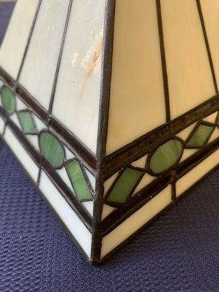 Frank Lloyd Wright Arts & Crafts Panel Slag Stained Glass Lamp Shade (2) 3