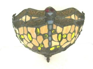 Vintage Tiffany Style Yellow Dragonfly Stained Glass Sconce Light Fixture