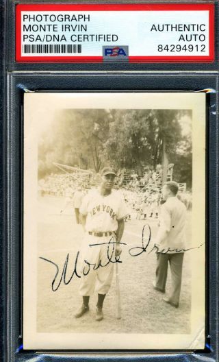 Monte Irvin Psa Dna Hand Signed Vintage 1950`s Photo Autograph
