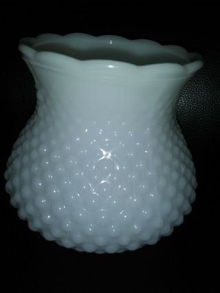 Vintage White Hobnail Milk Glass Hurricane Lamp Shade Ruffled Trim
