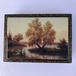 Fedoskino Russian Lacquer Box.  5.  5” X 4” X 1.  25 " Hand Painted.  Signed By Artist.