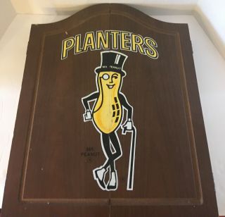 Vintage Mr.  Peanut Planters Peanuts Dart Board Wood Cabinet
