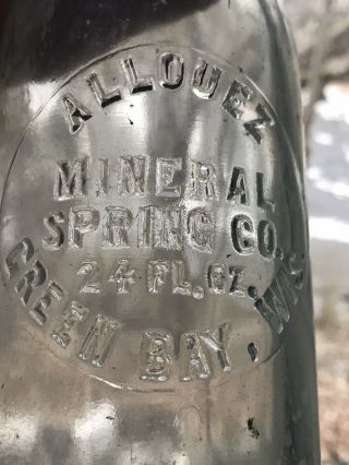 Vintage Allouez Mineral Spring Co Green Bay Wisconsin Aqua Bottle Large 24 Oz
