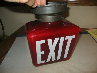 Vintage Ruby Red Glass Exit Sign With Fixture