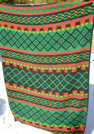 Vtg Beacon Style Camp Blanket 52x65 Southwestern Aztec Tribal Lodge Cotton Woven