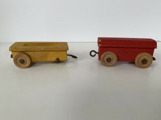 Train Pull Toy Cars Wood Vintage Wooden 2 Pc Broken Wheel