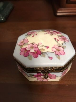 Vintage Rochard Limoges Hand Painted Trinket Box,  With 3 Girls And Butterfly