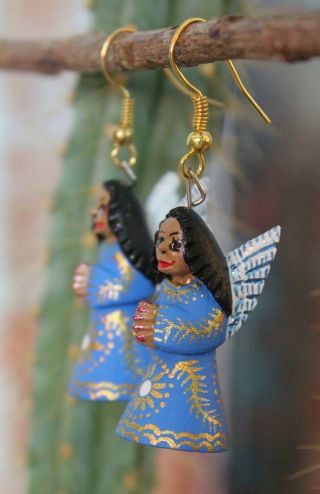Alebrije Angel Earrings Detailed By Ana Xuana Handmade Oaxaca Mexican Folk Art