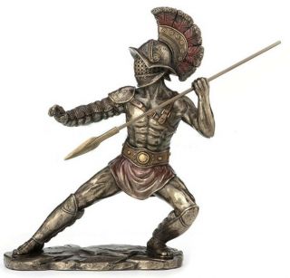 9.  5 " Murmillo Gladiator Wielding Hasta Statue Sculpture Roman Warrior