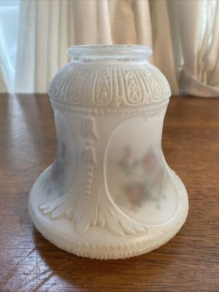 Antique Reverse Hand Painted Frosted Glass Lamp Shade Roses Chandelier Sconce