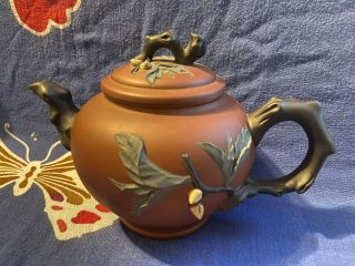 Vintage Chinese Asian Teapot With Tree Trunk Handle
