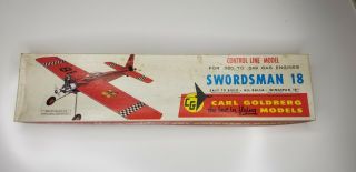 Vintage Carl Goldberg Swordsman 18 Airplane Model Kit Control Line Balsa Nos Nib
