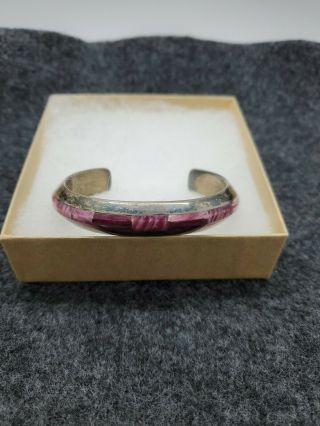 Vintage Native American Sterling Silver Cuff Bracelet W/ Purple Stone Marked C