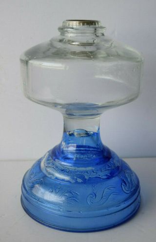 Tall Vintage Blue & Clear Depression Glass Kerosene/oil Lamp Pattern Base