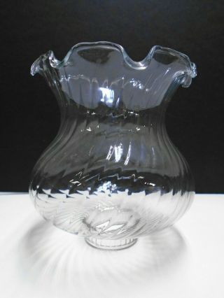 Vintage Clear Swirled Glass Hurricane Lamp Shade 1 5/8 " Fitter 5 " Height Euc