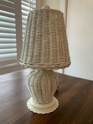 Vintage Wicker Rattan Lamp With Wicker Shade White Wash Cottage Small Nursery