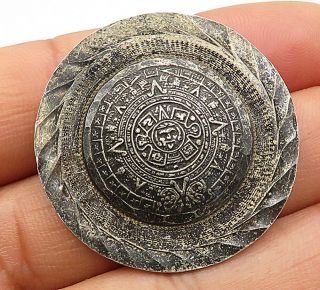 Mexico 925 Sterling Silver - Vintage Ancient Aztec Mayan Sun Brooch Pin - Bp2121